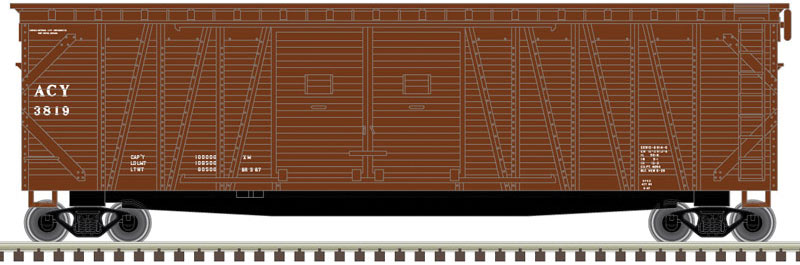 50' Single-Sheathed, Double-Door Wood Boxcar with End Door - Ready to Run -- Akron, Canton & Youngstown 3819 (Boxcar Red, white)