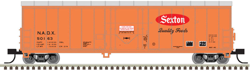 NACC 50' Smooth-Side RBL Insulated Boxcar - Ready to Run - Master(R) -- Sexton Foods 50161 (orange, silver)