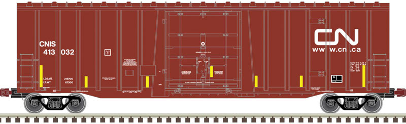 NSC 5277 50' Plug-Door Boxcar - Ready to Run -- Canadian National CNIS 413115 (Boxcar Red, white, yellow conspicuity marks)