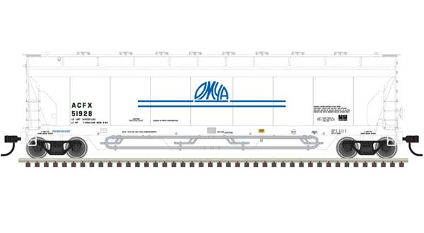 Pressureaide Centerflow Covered Hopper - Ready to Run - Master(R) -- OMYA #51761 (white, blue, Short Stripes)
