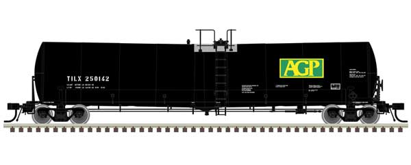 Trinity 25,500-Gallon Tank Car 3-Pack - Ready to Run -- AGP TILX #250149, 250164, 250187 (black, green, yellow)