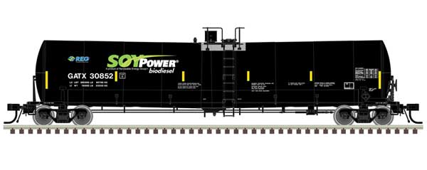 Trinity 25,500-Gallon Tank Car - Ready to Run -- Soy Power Bio Fuels GATX #30829 (black, blue, green, white)