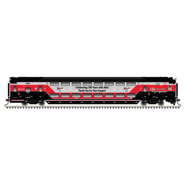 Multi-Level Commuter Cab Car & Coach/Toilet Coach Set - Ready to Run -- NJ Transit/Atlas #7024, 7549, 7223 (Atlas 100th Anniversary Scheme)-1