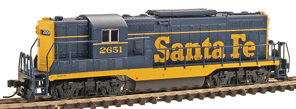 EMD GP7 Phase I, Torpedo Tube Air Tanks w/DCC -- Santa Fe #2651 (blue/yellow) (Bookend)