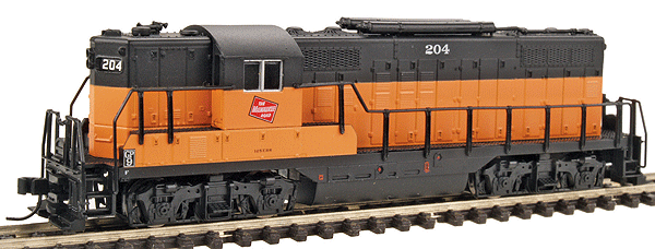 EMD GP9 Phase II, Torpedo Tube Air Tanks w/DCC -- Milwaukee Road #204 (orange, black)