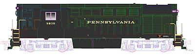 F-M H16-44 Early Body, Square Windows, Body Handrail - Standard DC -- Pennsylvania Railroad #8807 (Brunswick Green, gold)