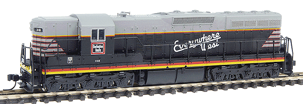 EMD SD7 Dynamic Brakes - Standard DC - Master(R) -- Chicago, Burlington & Quincy #318 (black, red, gray, yellow) w/Dynamic Brake