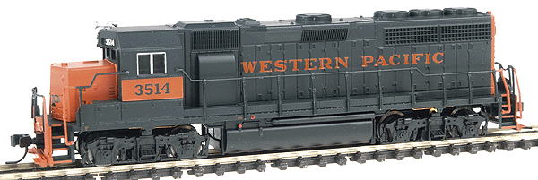EMD GP40 Low Nose - Standard DC - Master(R) -- Western Pacific #3514 (green, orange)