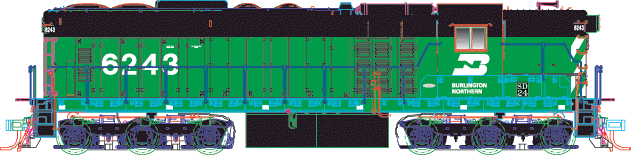 EMD SD24 - Standard DC - Master(R) -- Burlington Northern #6244 (green, white, black)