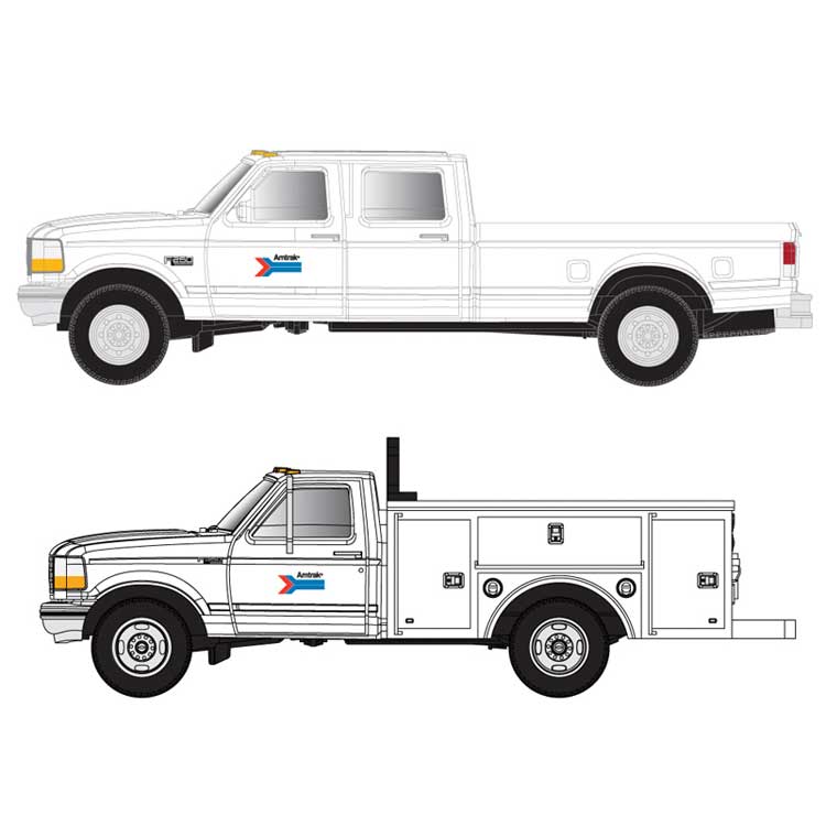 1990s Ford(R) F-250 - F-350 Standard Cab Pickup Set - Assembled1990s -- Amtrak (Phase I; white, blue, red; Arrown Logo)