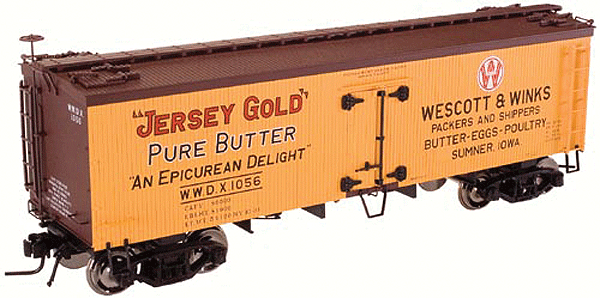Atlas MasterLine(R) 36' Wood Reefer -- Wescott & Winks "Jersey Gold" #1056 (yellow, brown, black, red)