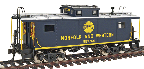 International Car Co. NE-6 Caboose, Ready-to-Run -- Norfolk & Western #557744 (blue, gold) NKP Style (Wndw Further From Cupola)