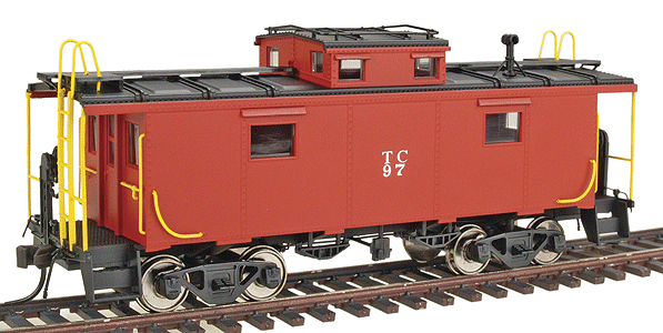 International Car Co. NE-6 Caboose, Ready-to-Run -- Tennessee Central #97 (red, yellow) NH Style (Windows Closer To Cupola)