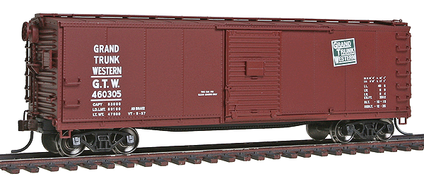 USRA Steel Rebuilt Boxcar - Master(R) - Ready to Run -- Grand Trunk Western #460305 (Boxcar Red, green Square Logo)