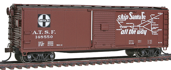 USRA Steel Rebuilt Boxcar - Master(R) - Ready to Run -- Santa Fe #148550 (Boxcar Red, black, El Capitan West Slogan)