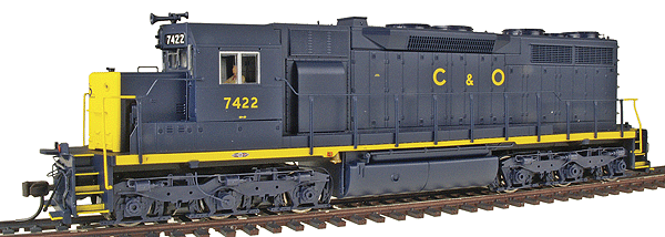 Gold Series Diesel EMD SD35 w/Low-Nose - Powered w/Sound & DCC -- Chesapeake & Ohio #7422 (blue, yellow)