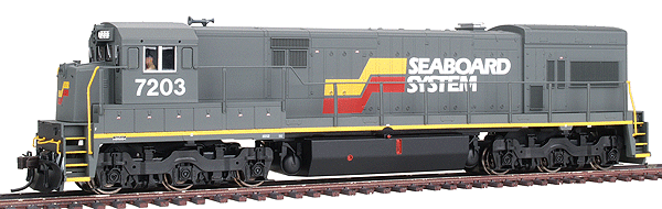Diesel GE U30C Phase III Powered - No Decoder -- Seaboard System #7203 (gray, red, yellow)