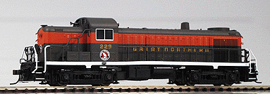 Diesel Alco RS-3 Classic Powered -- Great Northern #229 (simplified green & orange)