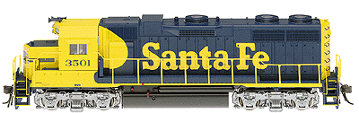 Diesel EMD GP38 w/Low Nose; Powered -- Santa Fe #3501 (Freight Warbonnet)