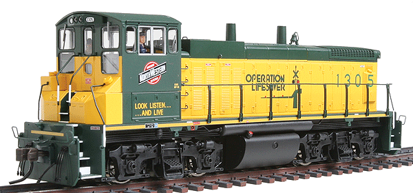 EMD MP15DC w/Sound & DCC - Master(R) Series Gold -- Chicago & North Western #1305 (Operation Lifesaver) Square Air Filter