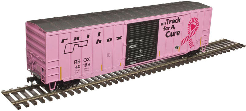 ACF 50'6" Boxcar - 2-Rail - Ready to Run -- Railbox 40188 (pink, black, On Track for a Cure Breast Cancer Awareness)