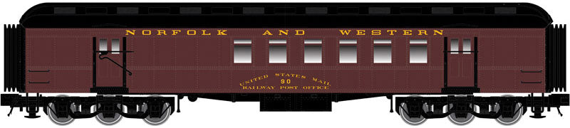 Trainman(R) 60' Railway Post Office w/Interior Light & Details - 3-Rail - Read -- Norfolk & Western (maroon)
