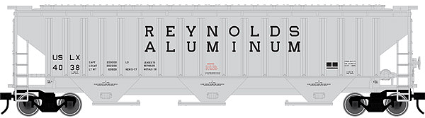 Pullman-Standard PS-4750 Covered Hopper - 3-Rail - Ready to Run - Trainman(R) -- Reynolds Aluminum USLX (gray, black, Billboard Lettering)