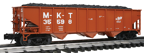 AAR 70-Ton 3-Bay Open Hopper w/Load - 3-Rail - Ready to Run - Trainman(R) -- Missouri-Kansas-Texas (oxide, white, Katy Serves the Southwest Slogan)