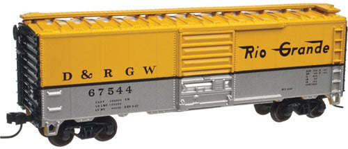 ACF 40' Sliding-Door Boxcar - 3-Rail - Ready to Run - Trainman(R) -- Denver & Rio Grande Western (Aspen Gold, silver, black)