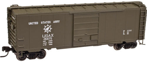 ACF 40' Sliding-Door Boxcar - 3-Rail - Ready to Run - Trainman(R) -- United States Army (olive drab)