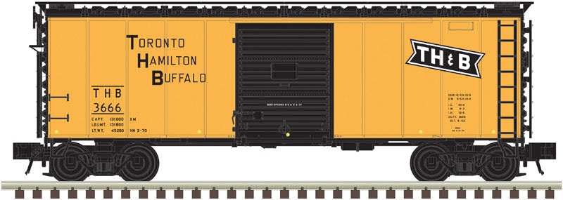 ACF 40' Sliding-Door Boxcar - 3-Rail - Ready to Run - Trainman(R) -- Toronto, Hamilton & Buffalo (yellow, black, Bowtie Logo)