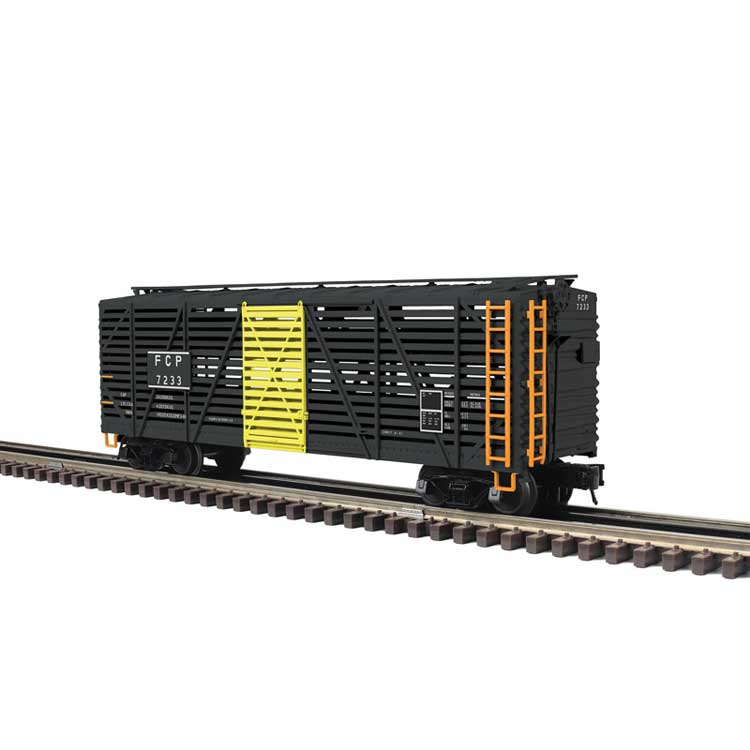 40' Steel Stock Car - 2-Rail - Ready to Run - Trainman(R) -- Ferrocarril Del Pacifico (black, yellow)