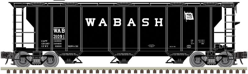 PS-2 3-Bay Covered Hopper - 3-Rail - Ready to Run - Trainman(R) -- Wabash (black, white, Small Flag Logo)