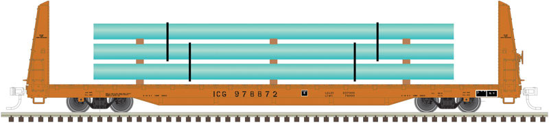 62' Bulkhead Flatcar w/Pipe Load - 3-Rail - Ready to Run - Trainman(R) -- Illinois Central Gulf (orange)