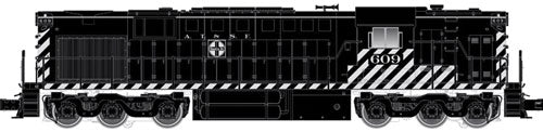 Alco RSD7/15 High Nose - 3-Rail w/RailSounds & TMCC - Trainman(R) -- Santa Fe #609 (Zebra Stripe, black, silver, Small Logo & Initials on Hood)