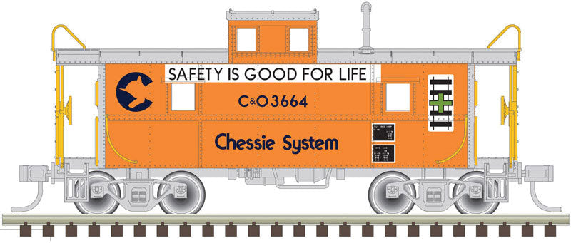 C&O-Style Steel Center-Cupola Caboose - 2-Rail - Ready to Run - Trainman(R) -- Chessie System (orange, silver, Safety Good for Life Slogan)
