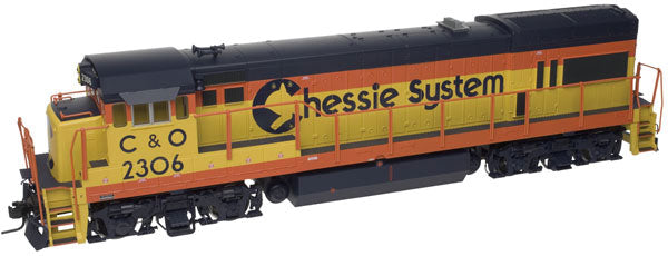 GE U23B Low Nose - 3-Rail w/RailSounds & TMCC - Trainman(R) -- Chessie System/C&O #2306 (yellow, vermillion, blue)