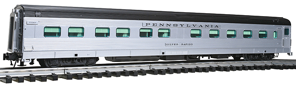 Master(R) Streamlined 10-6 Sleeper - 3-Rail - Ready to Run -- California Zephyr - Pennsylvannia Railroad "Silver Rapids" (Silver/Black R