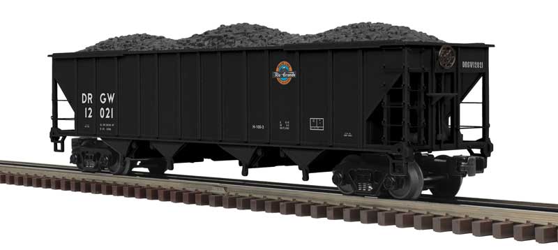 4-Bay Coal Hopper - 3-Rail - Ready to Run - Premier -- Denver & Rio Grande Western (black, white, orange, blue)