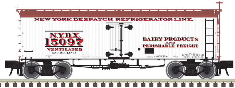 36' Wood Reefer with Truss Rods - 3-Rail - Ready to Run - Master(R) -- New York Despatch Refrigerator Line (white, Boxcar Red, red, black)