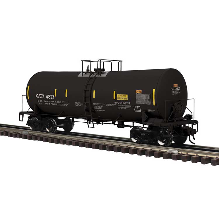 17,600-Gallon Corn Syrup Tank Car - 3-Rail - Ready to Run - Master(R) -- GATX Leasing (black, yellow conspicuity marks)