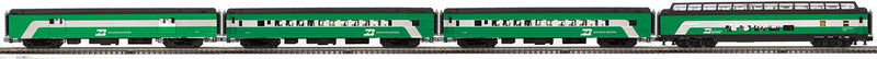 70' Baggage, 2 Coaches, Full Dome Set - 3-Rail - Premier -- Burlington Northern #676, 1116, 1139, 1395 River View (green, white)