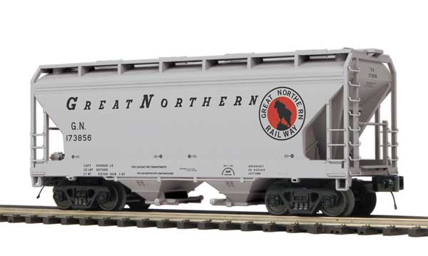 2-Bay Centerflow Covered Hopper - 2-Rail - Premier -- Great Northern (gray, black, red)