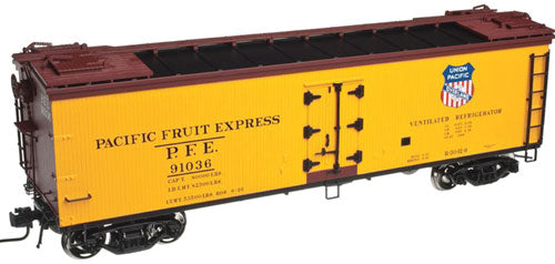 40' Rebuilt Wood Reefer - 2-Rail - Ready to Run -- Pacific Fruit Express (yellow, black)