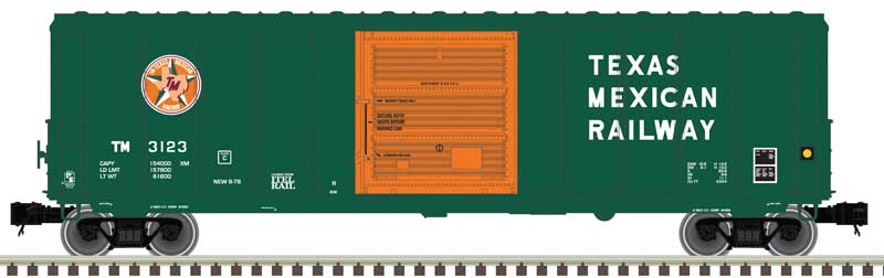 PS-5344 Single-Door Boxcar - 2-Rail - Ready to Run -- Texas Mexican Railway (green, orange)