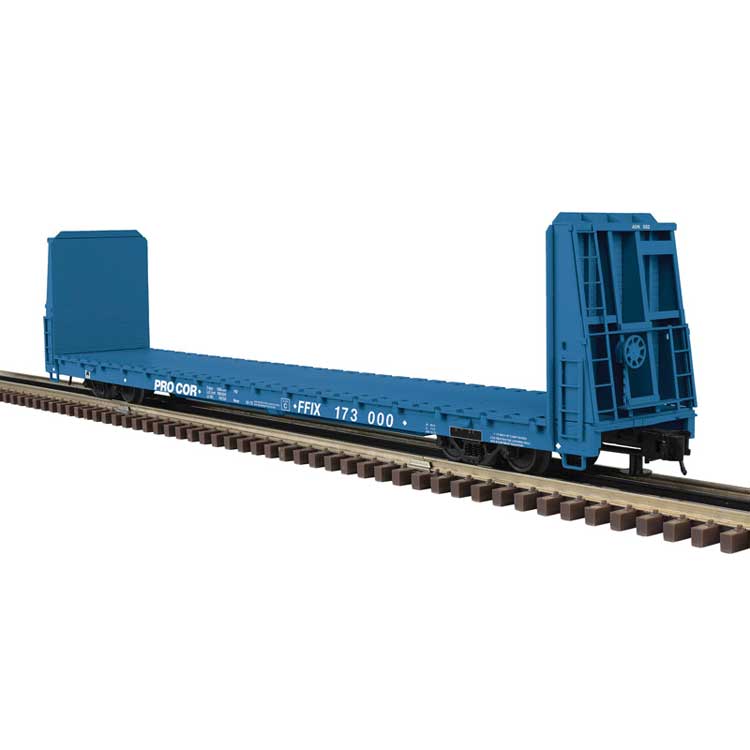 62' Bulkhead Flatcar - 2-Rail - Ready to Run - Trainman(R) -- Procor FFIX (blue, white)
