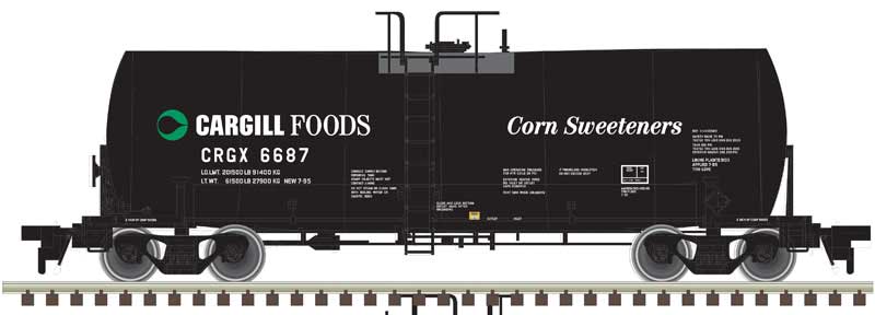 17,600-Gallon Corn Syrup Tank Car - 3-Rail Ready to Run - Master(R) -- Cargill Foods (black, green, Corn Sweeteners)