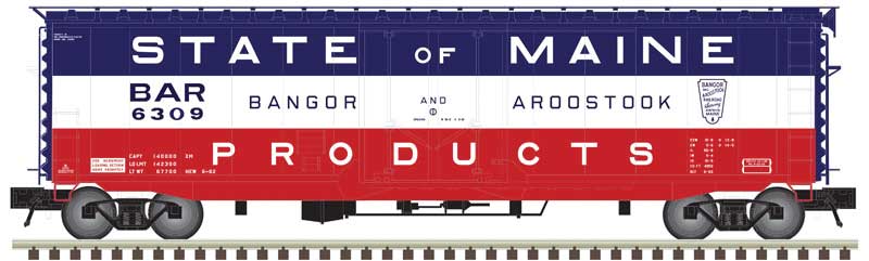 Pullman-Standard PS-1 50' Plug-Door Boxcar - 3-Rail - Ready to Run - Master(R) -- Bangor & Aroostook (blue, white, red, State of Maine Slogan)