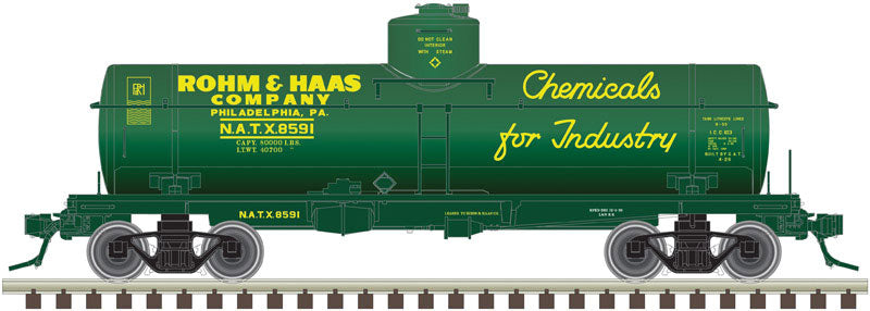 ACF Type 27 8,000-Gallon - 3-Rail - Ready to Run - Master(R) -- Rohm & Haas (green, yellow)