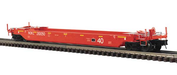 40' Rebuilt Well Car - 3-Rail - Ready to Run - Premier -- Northwestern Oklahoma NOKL (red, yellow conspicuity marks)